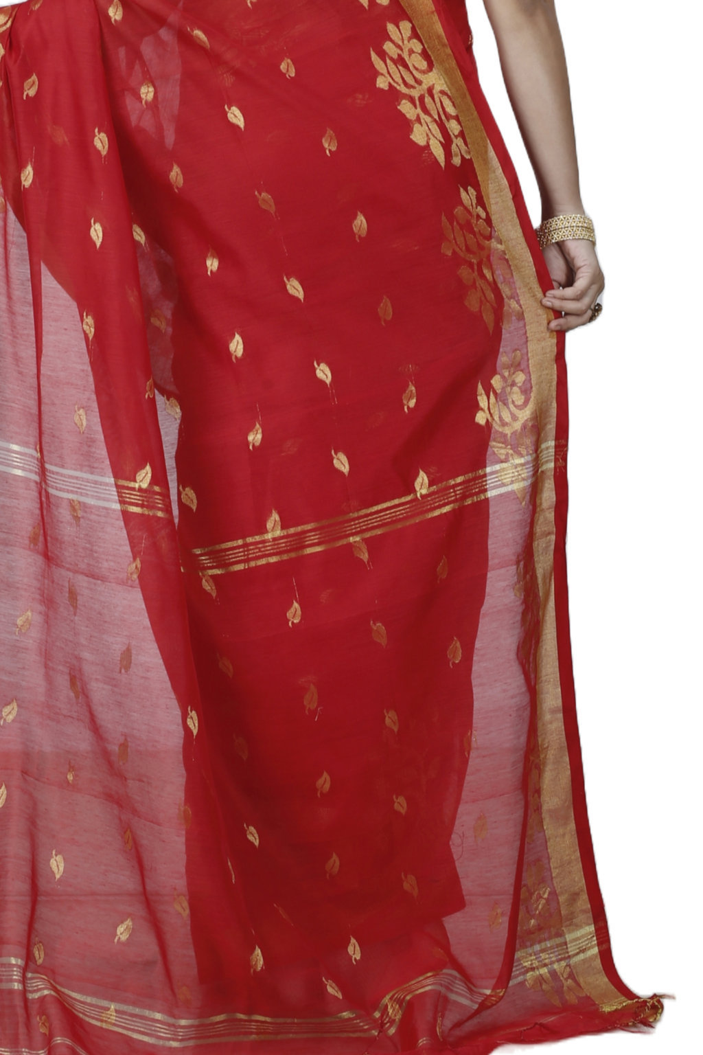 Red Blended Cotton Tina Hand Loom Saree (1213)